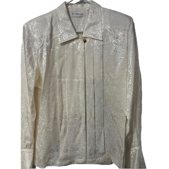 Liz Claiborne Vintage Pleated Front Collared Silky Blouse Sz 8 (Medium) Off Whit - Picture 10 of 16